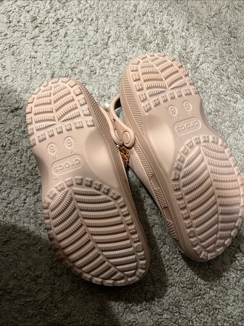 CROCS Blush Pink Slip-On Clog with Gold Chain Accent - Picture 3 of 4